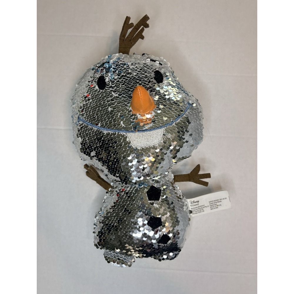Disney Olaf Snowman Plush Toy Flip Sequin Doll 12" Carrot Nose White Silver Blue
